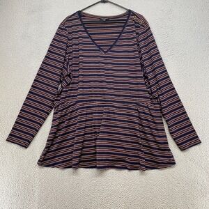 Lane Bryant Top Womens 22/24 Striped Long Sleeve Elastic Waist Work Glitter Blue